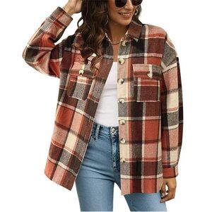 Rust Red Plaid Button-Down Shacket